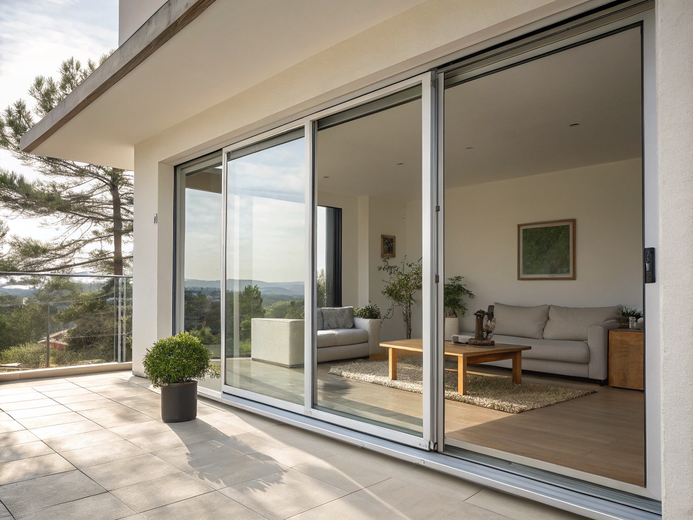 Baies vitrées en aluminium et menuiserie moderne pour villa contemporaine